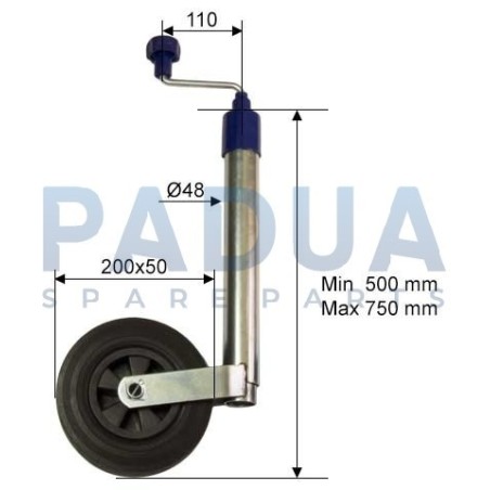 RUOTINO D'APPOGGIO TELESCOPICO TUBO Ø mm. 48 - PORTATA STATICA KG. 150