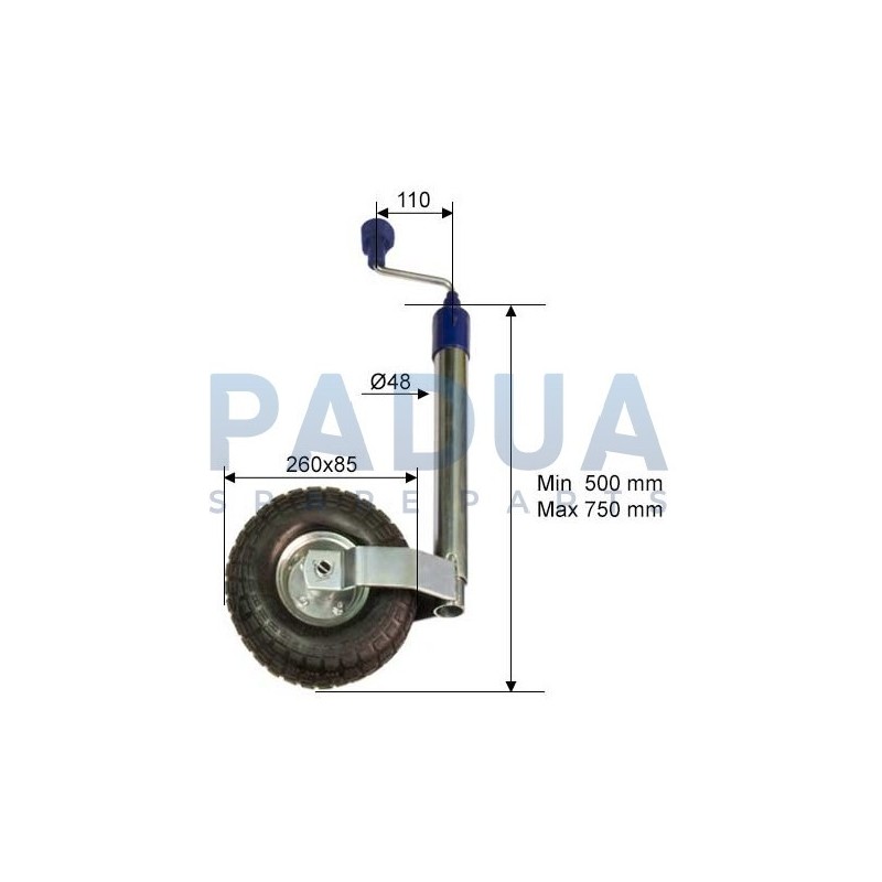 RUOTINO D'APPOGGIO TELESCOPICO TUBO Ø mm. 48 - PORTATA STATICA KG. 135