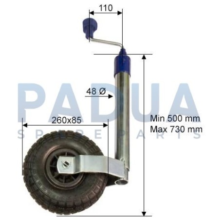 RUOTINO D'APPOGGIO TELESCOPICO TUBO Ø mm. 48 - PORTATA STATICA KG. 135