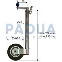 RUOTINO D'APPOGGIO TELESCOPICO ANTISCIVOLO TUBO Ø mm. 48 - PORTATA STATICA KG. 200