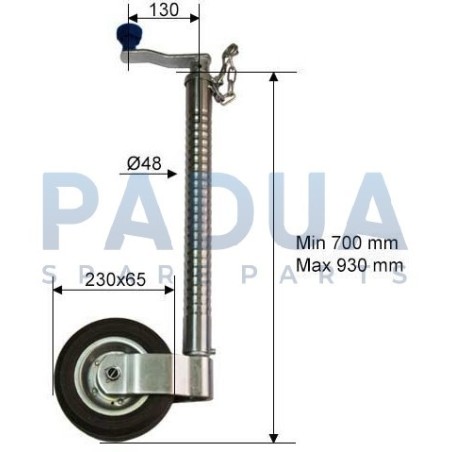 RUOTINO D'APPOGGIO TELESCOPICO ANTISCIVOLO TUBO Ø mm. 48 - PORTATA STATICA KG. 200